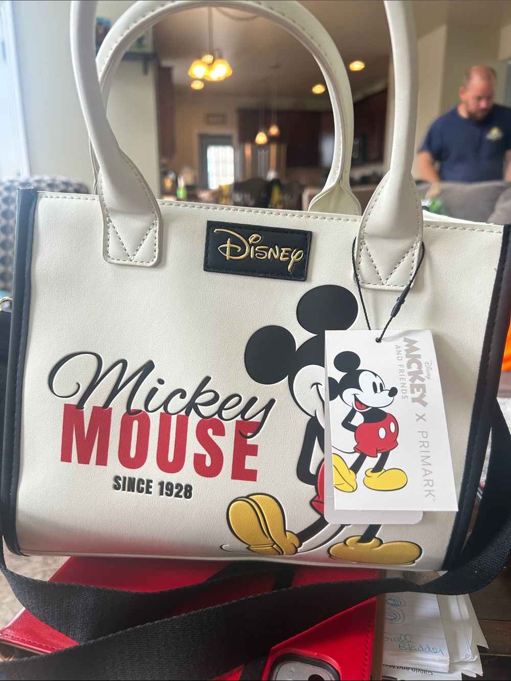 Disney Mickey Mouse White Tote with Black Trim and Red Lettering